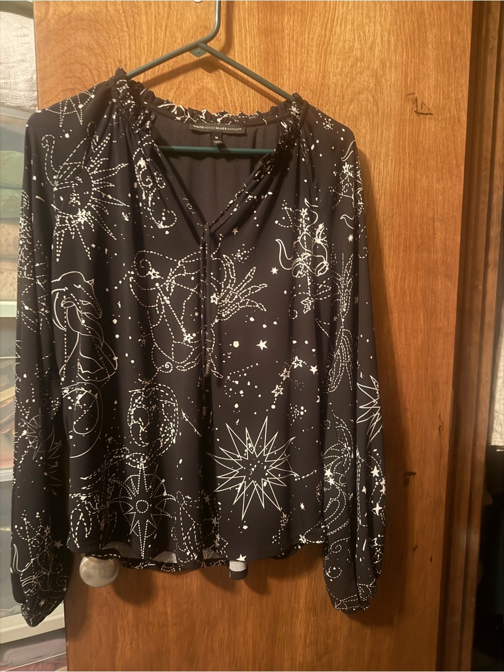 White House Black Market Black Celestial-Print Blouse